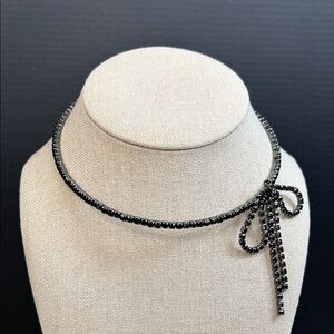 Elegant Black Rhinestone Bow Choker Necklace